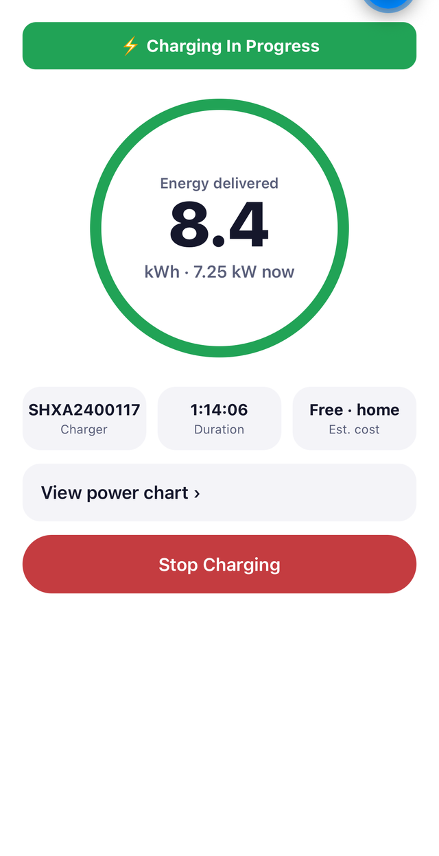 ChargeConnect app showing a live charge